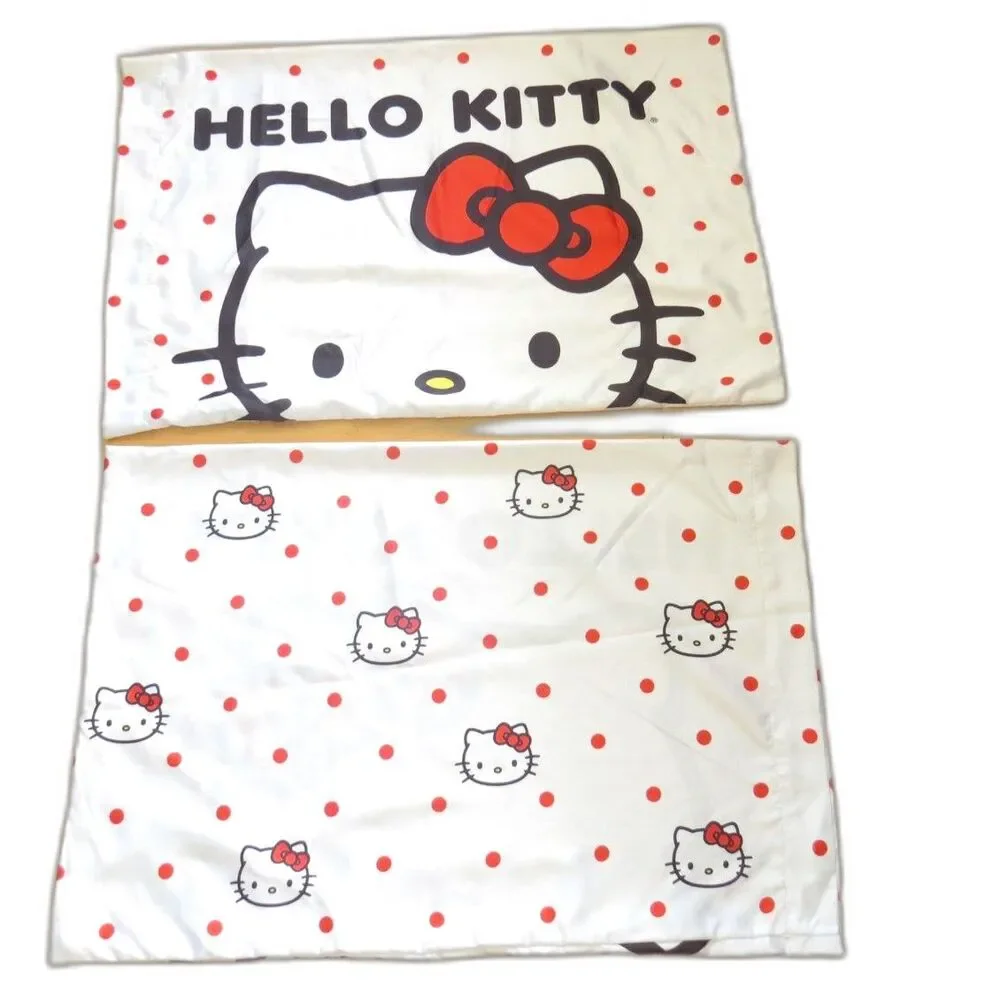 Hello Kitty by Sanrio Polyester Satin Beauty Pillowcases (2) Queen White/Red EUC